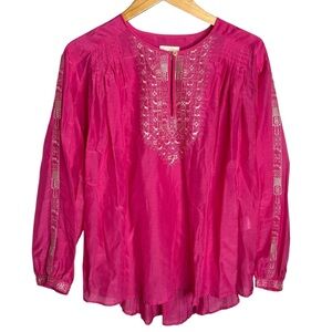 Wrap London blouse magenta Pink Embroidered long sleeve shirt cotton silk size 8